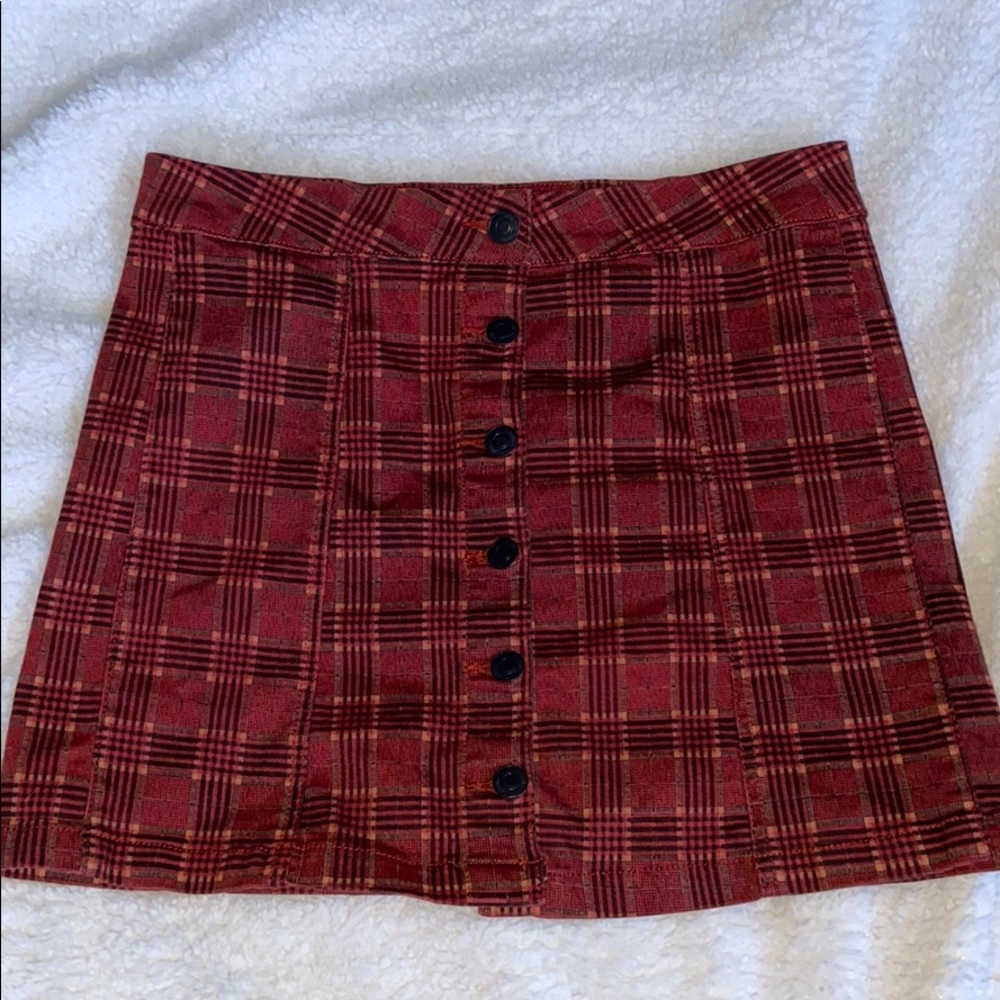 plaid button down skirt